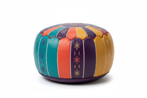 pouf Marocain en cuir avec couleurs et motifs modernes